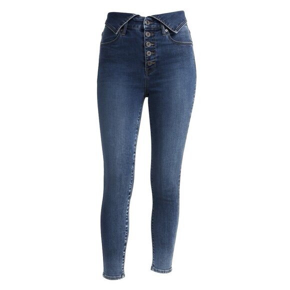 GUESS Skinny Ankle Jeans Size 27 Foldover Flap Waist Exposed Button Fly Denim - Picture 1 of 12
